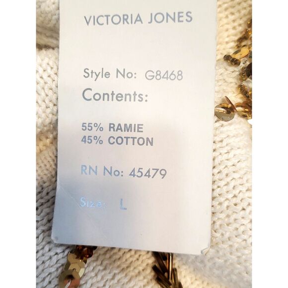 Victoria Jones Cream Floral Bead & Sequin Pull-Over Sweater Size Large NWT - Picture 8 of 10